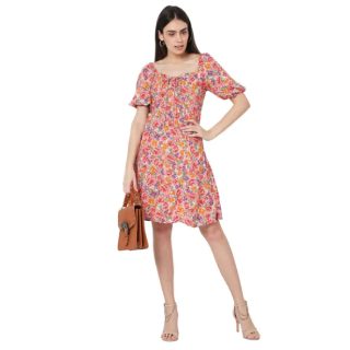 PAPA BRANDS Floral Print Fit & Flare Dress with Mask at Rs.849